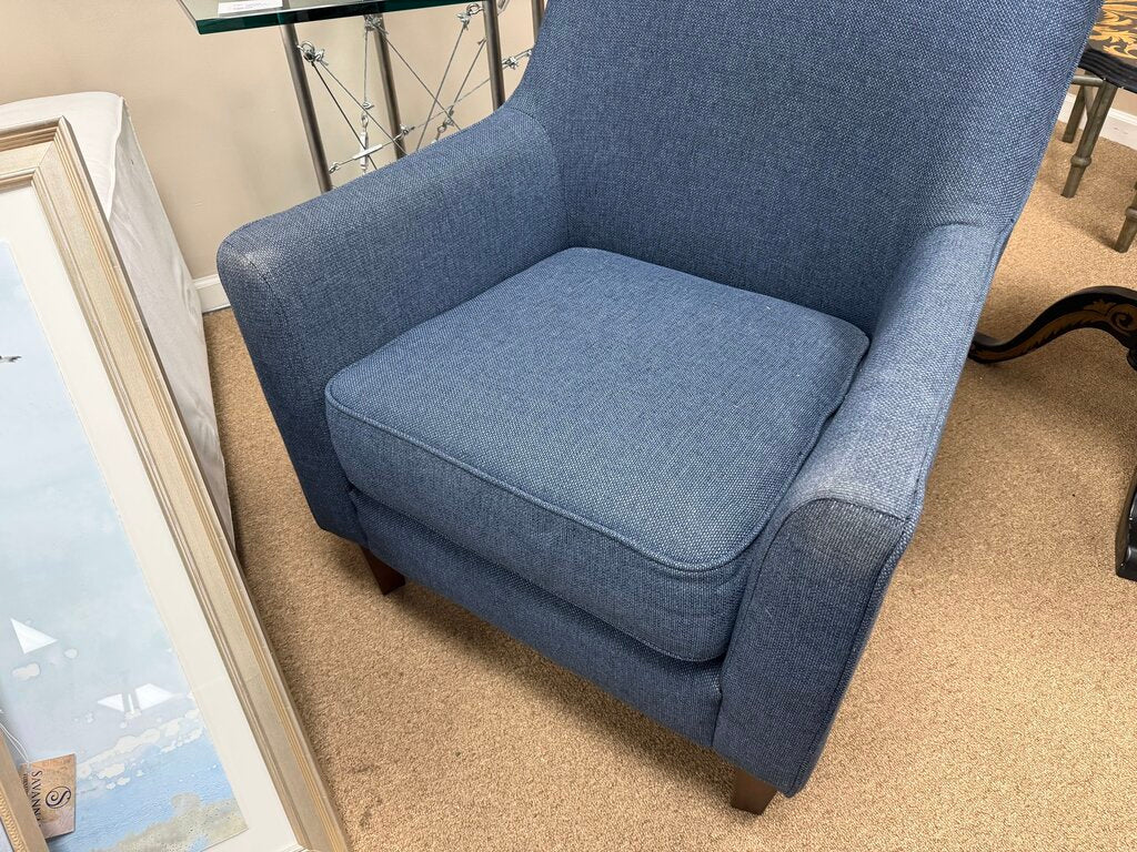 Pair Blue Tweed Accent Chairs