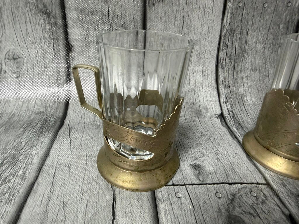 Set/5 Russian Tea Glasses in Podstakannik Tea Glass Holders