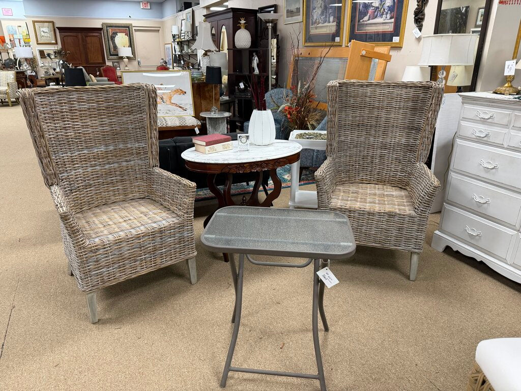 Pair Wicker Wing Chairs