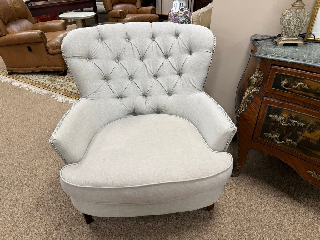 Pair Tufted Linen Accent Chairs