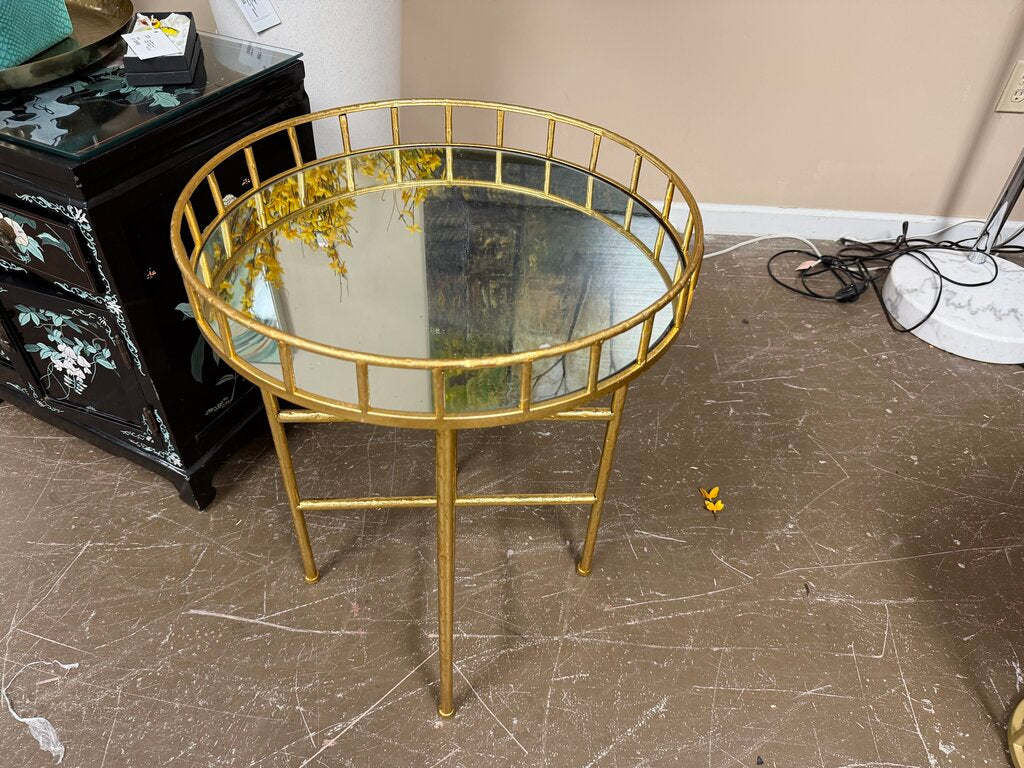Round Gold Metal + Mirrored Side Table