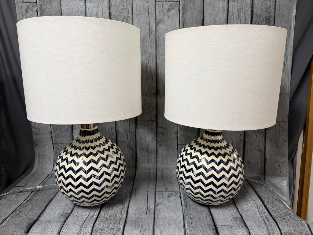 Pair Mosaic Chevron Lamps