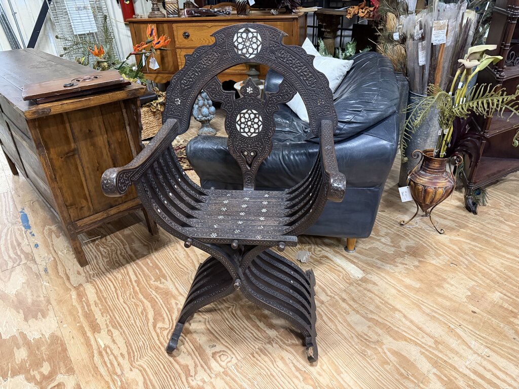 Hand Carved Moorish Savonarola Style Armchair