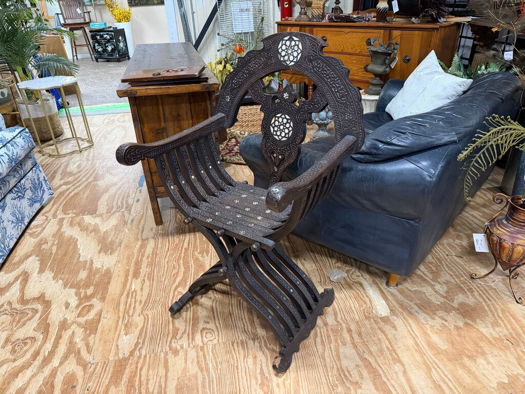 Hand Carved Moorish Savonarola Style Armchair