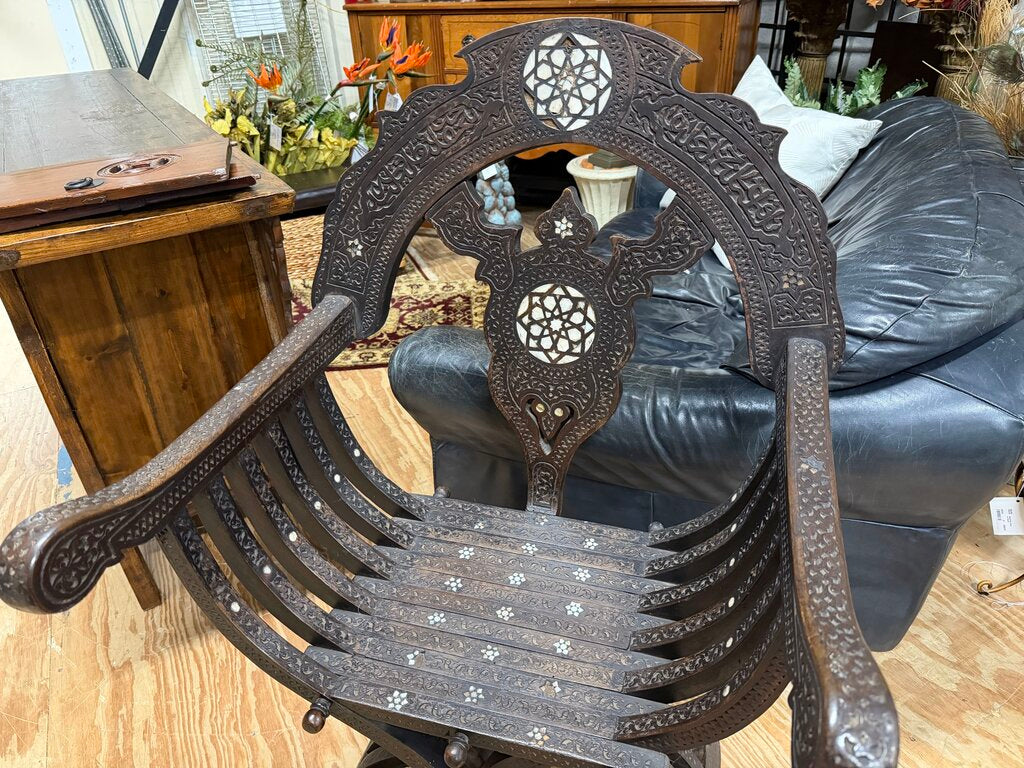 Hand Carved Moorish Savonarola Style Armchair