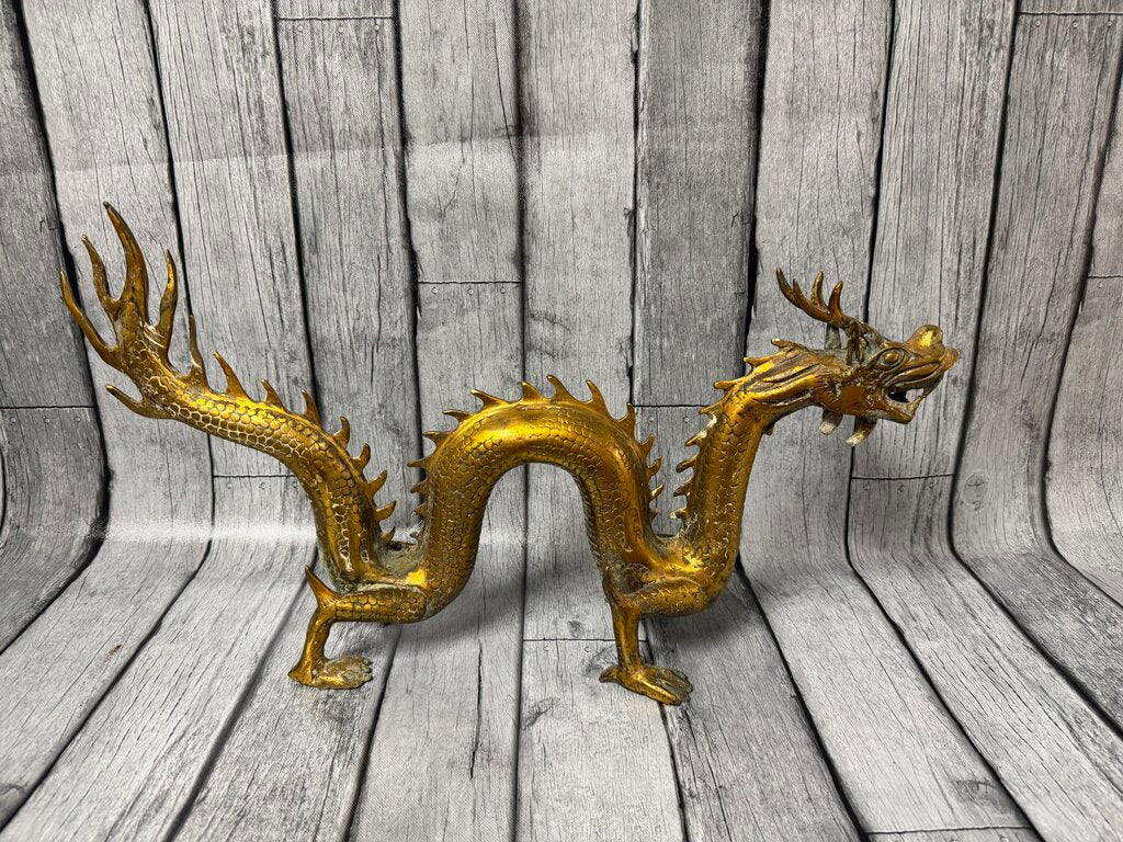 Chinese Style Cast Brass Dragon Sculpture