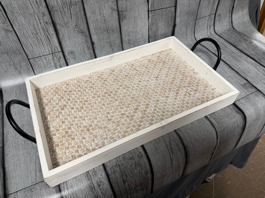 White Wood 2-Handle Serving Tray