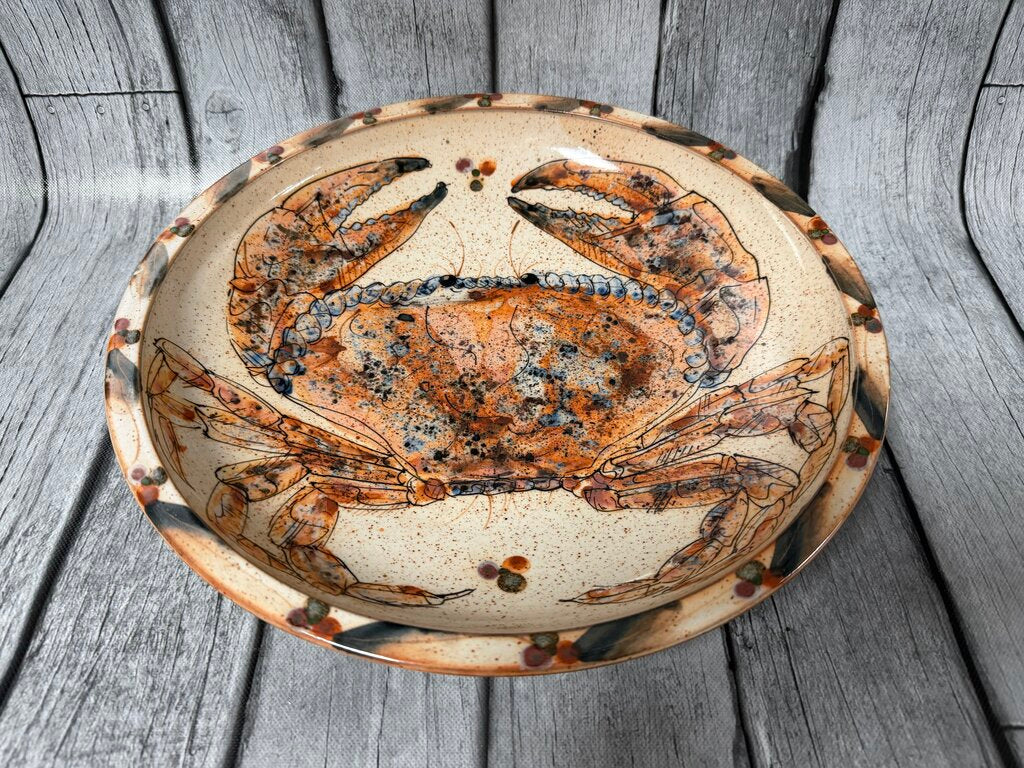 Stoneware Crab Motif Serving Bowl