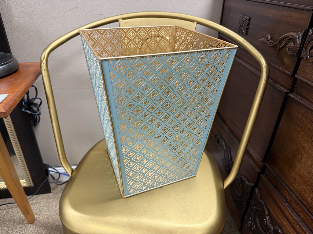 Blue + Gold Metal Bin