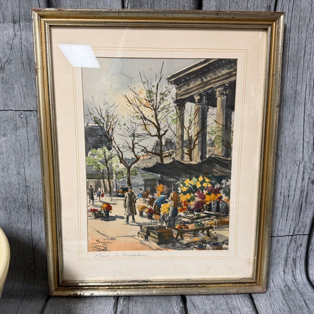 Watercolor & Ink Mid Century Paris Street Scene
