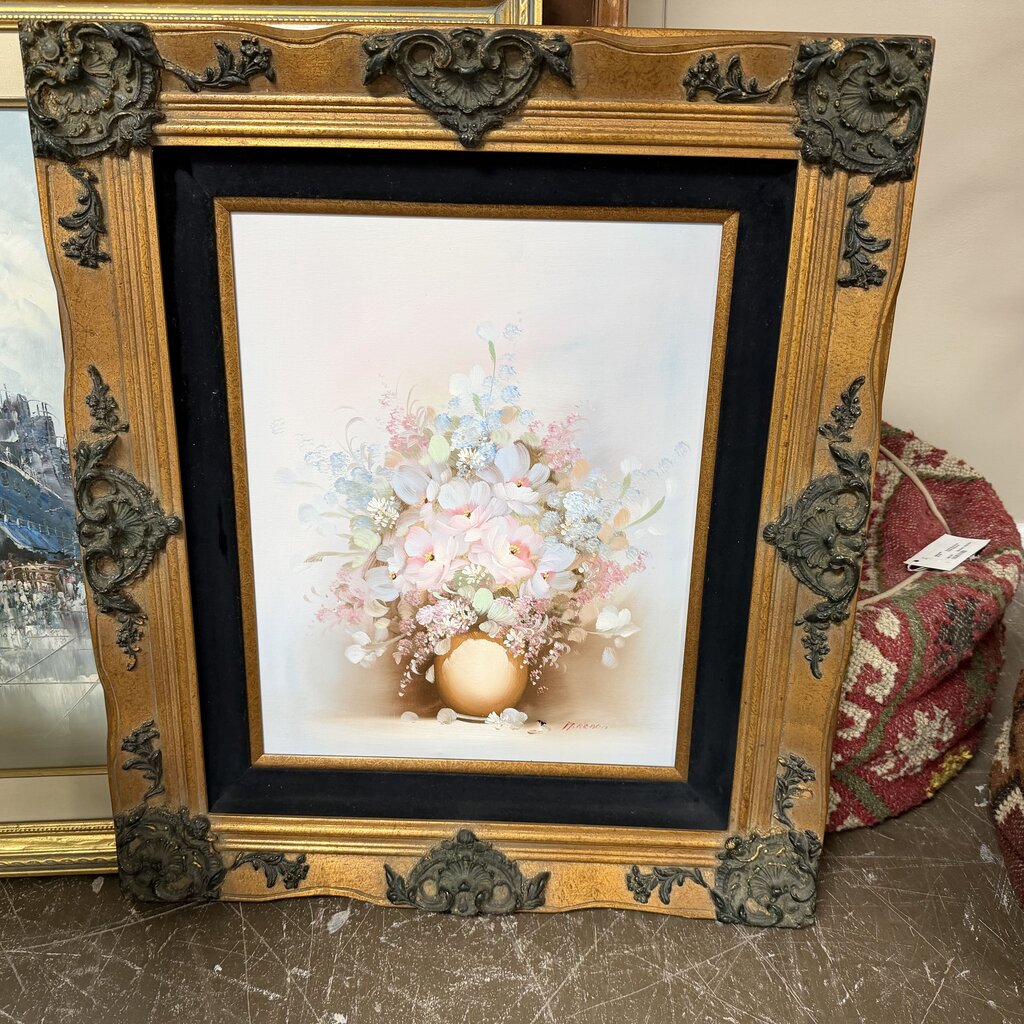 Vintage Floral Still Life in Ornate Gilt Frame