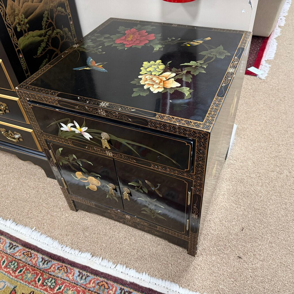 Small Black Lacquer Chinoiserie Accent Cabinet