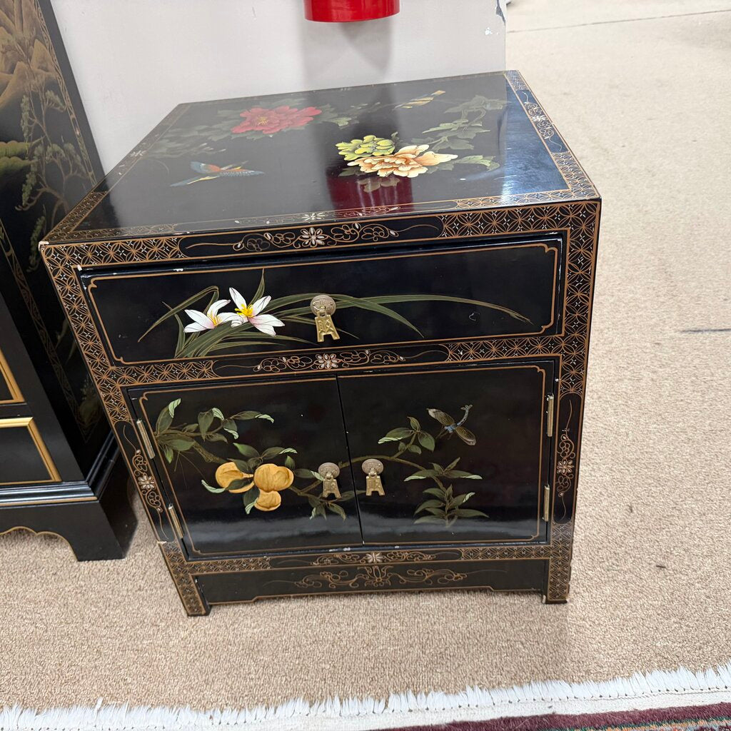 Small Black Lacquer Chinoiserie Accent Cabinet