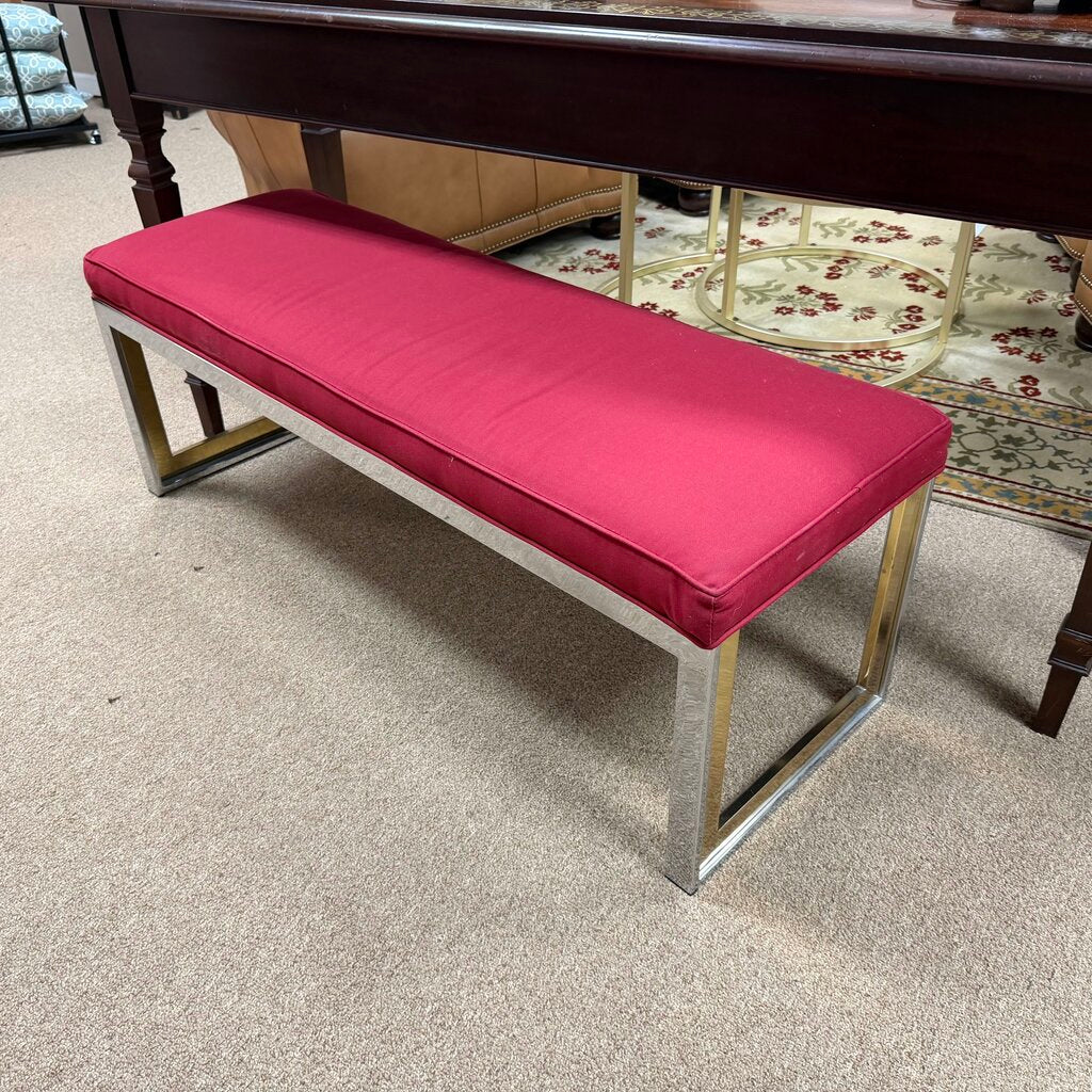 Red Upholstered Metal Bench