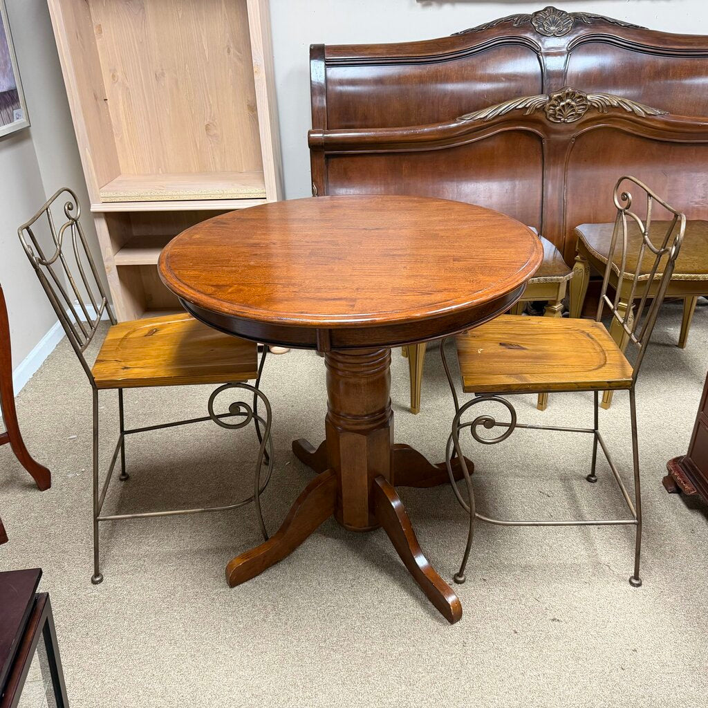 Round Wood Pub Table + 2 Stools