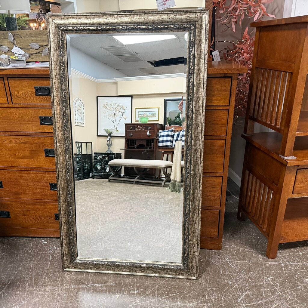 Large Antiqued Silver Framed Mirror