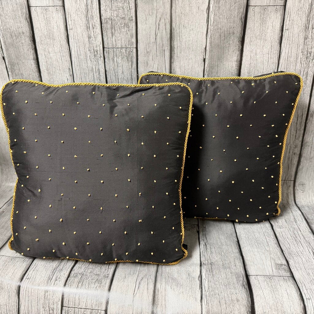 Pair Black Pillows w/Knots