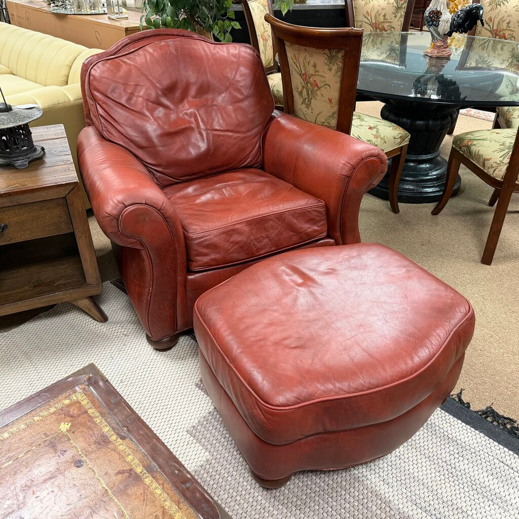 Leather Chair + Ottoman