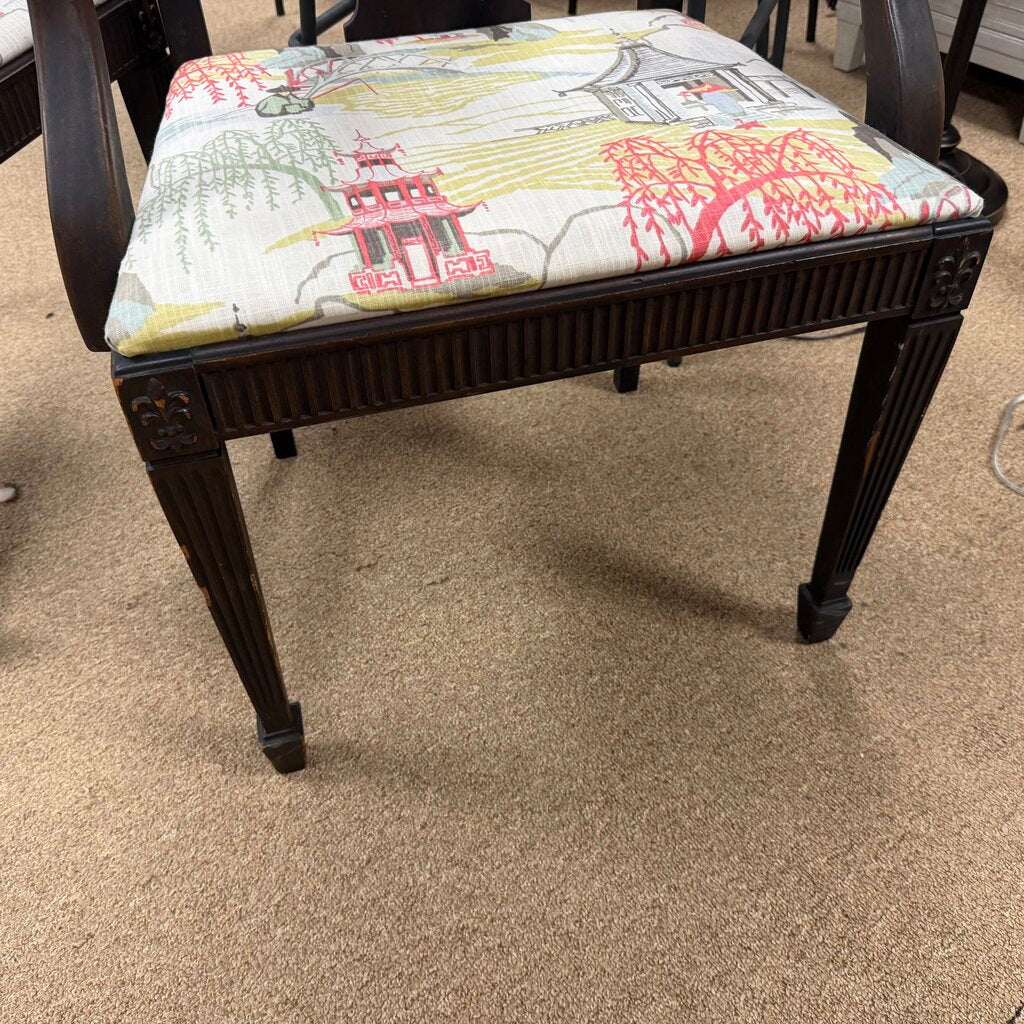 Pair Vintage Wood Armchairs w/Chinoiserie Upholstery