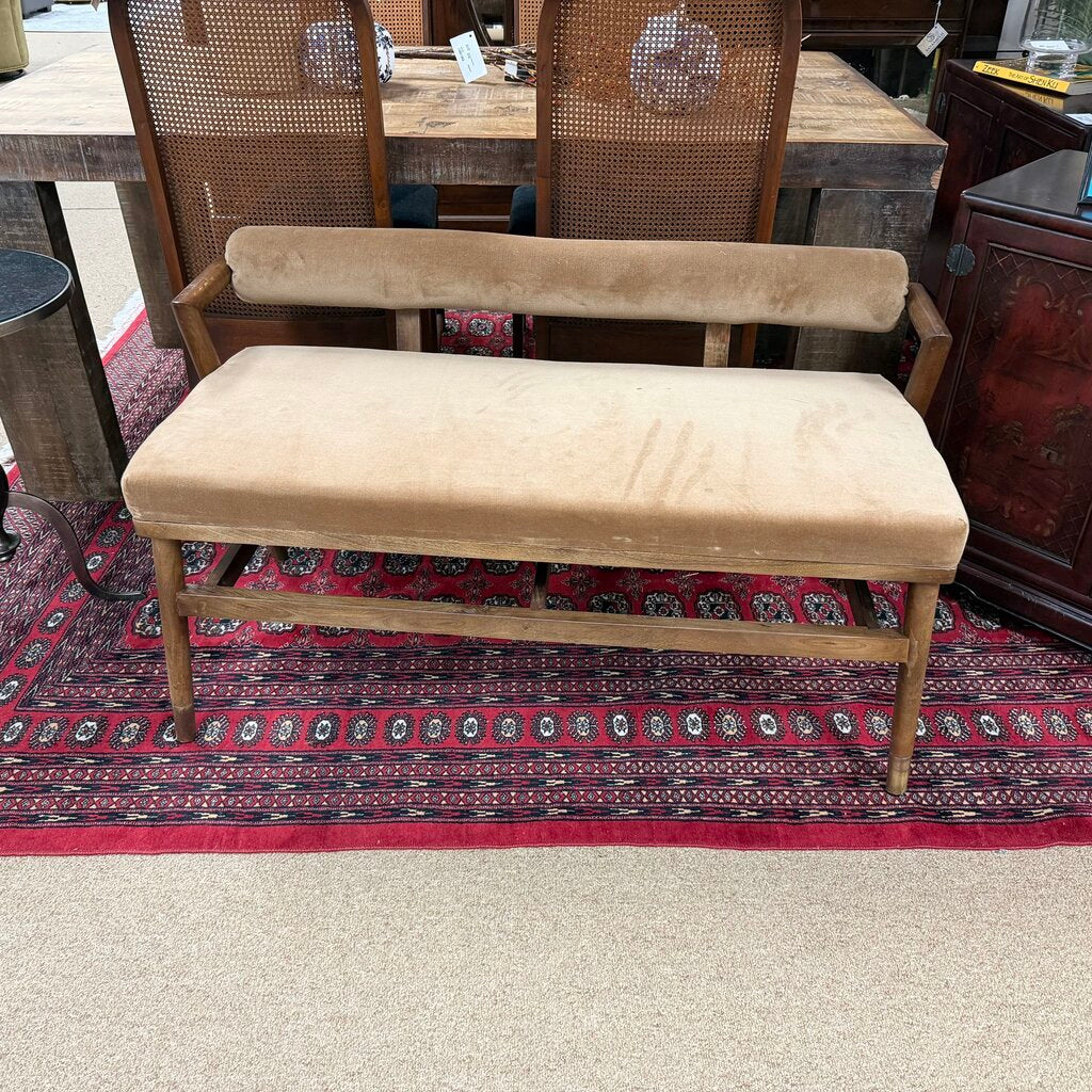 Mid Century Style Wood + Upholstered Bench