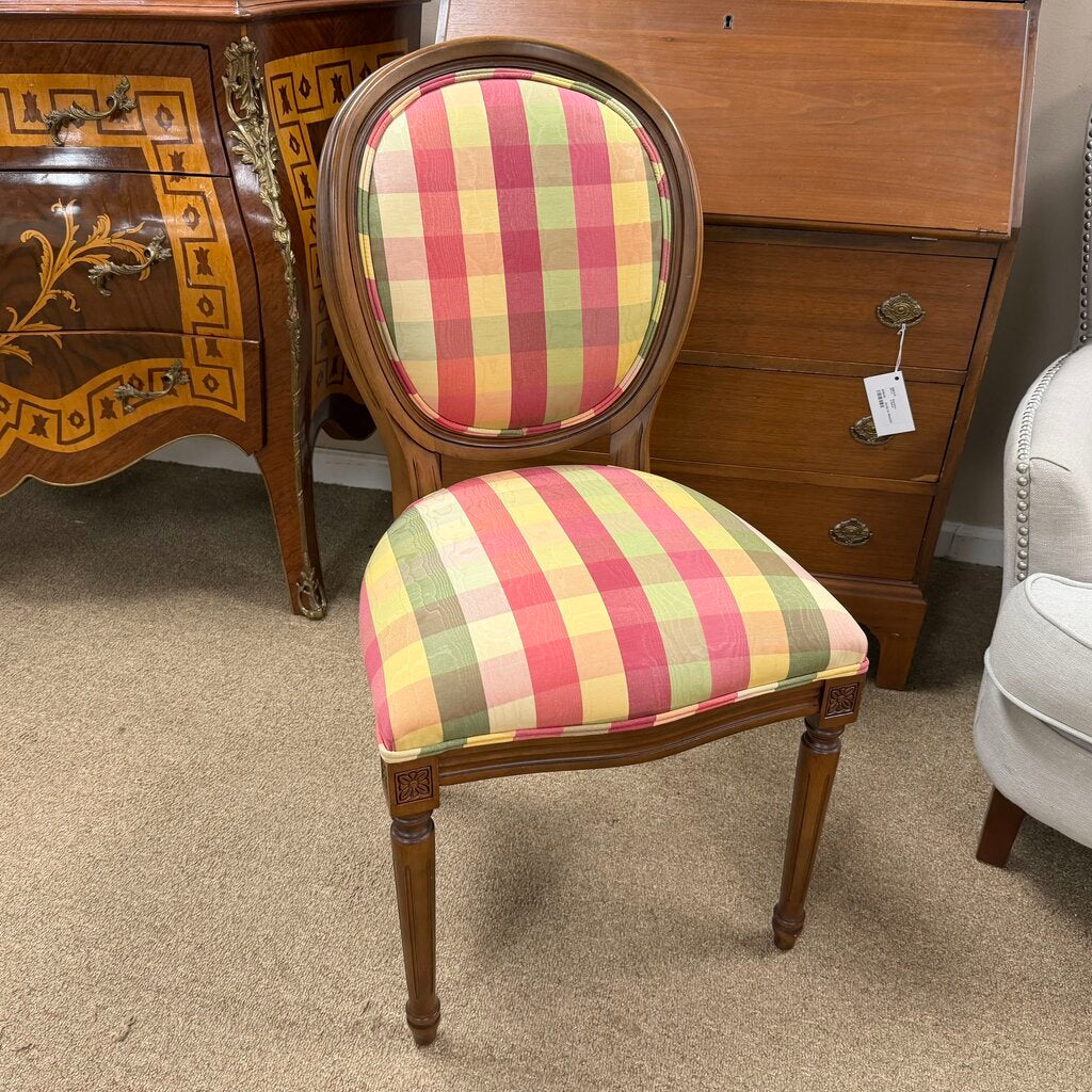 Pink Plaid Round Back Salon Chair