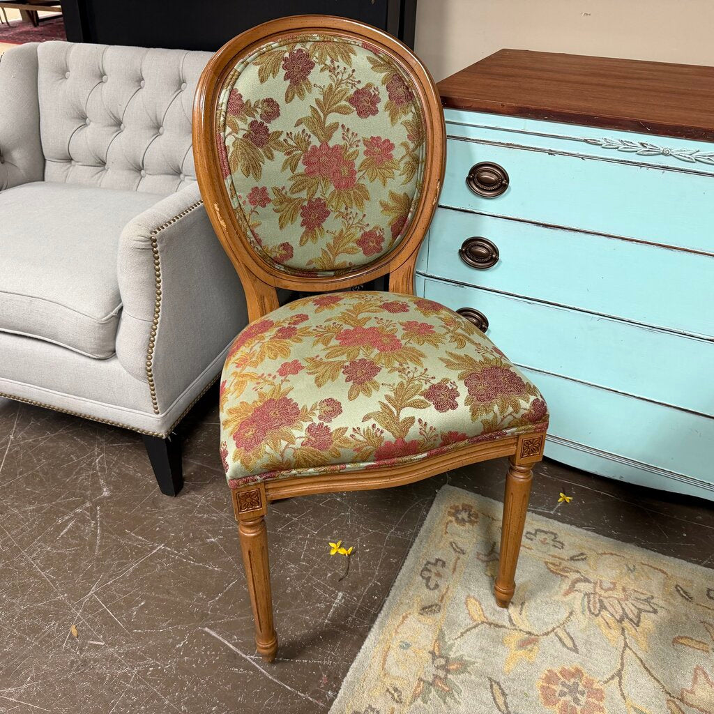Green Floral Round Back Salon Chair