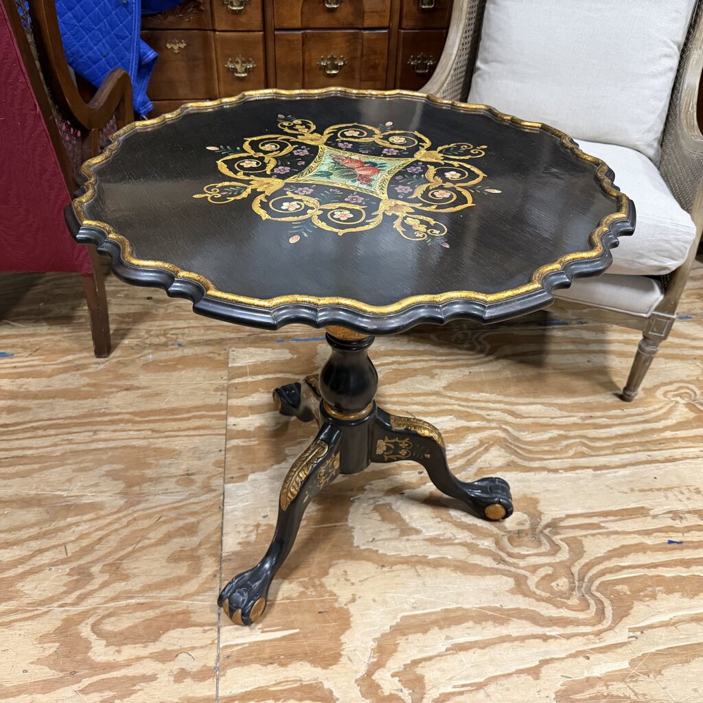 Vintage Napoleon III Style Hand Painted Tilt Top Pie Crust Pedastal Table