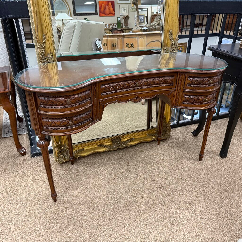 Vintage French Provincial Carved Wood Kidney-Shaped Writing Desk