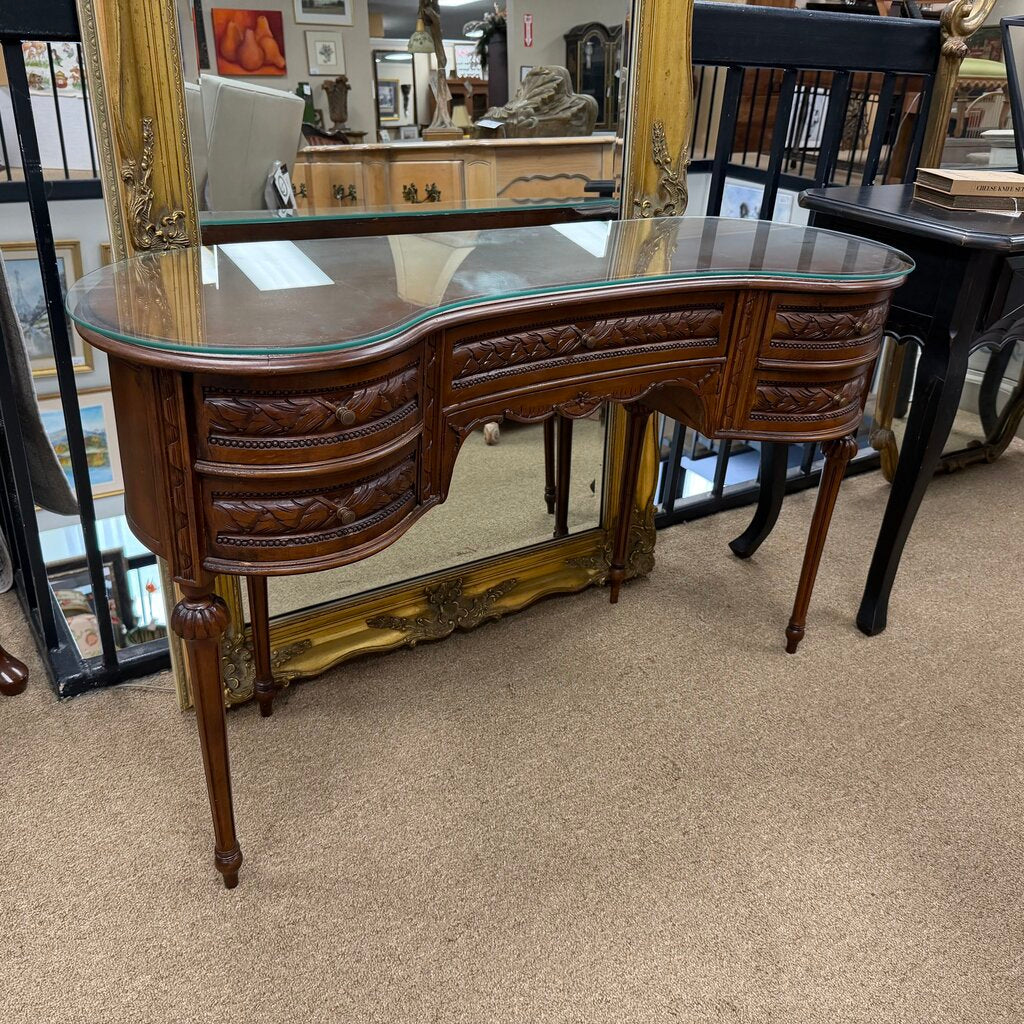 Vintage French Provincial Carved Wood Kidney-Shaped Writing Desk