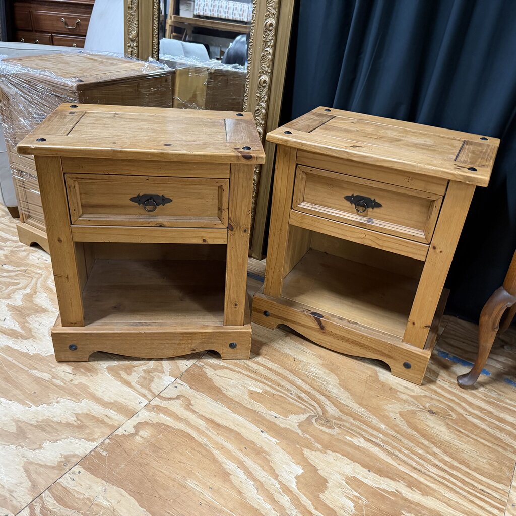 Pair Industrial Style Wood Nightstands