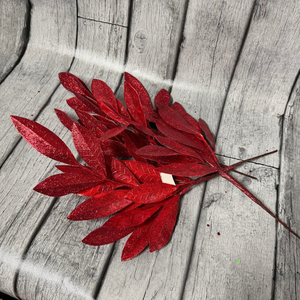 Set/3 Glittered Bay Leaf Sprays
