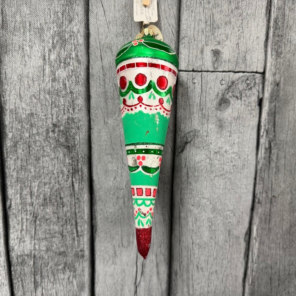Red & Green Distressed Blown Glass Ornament