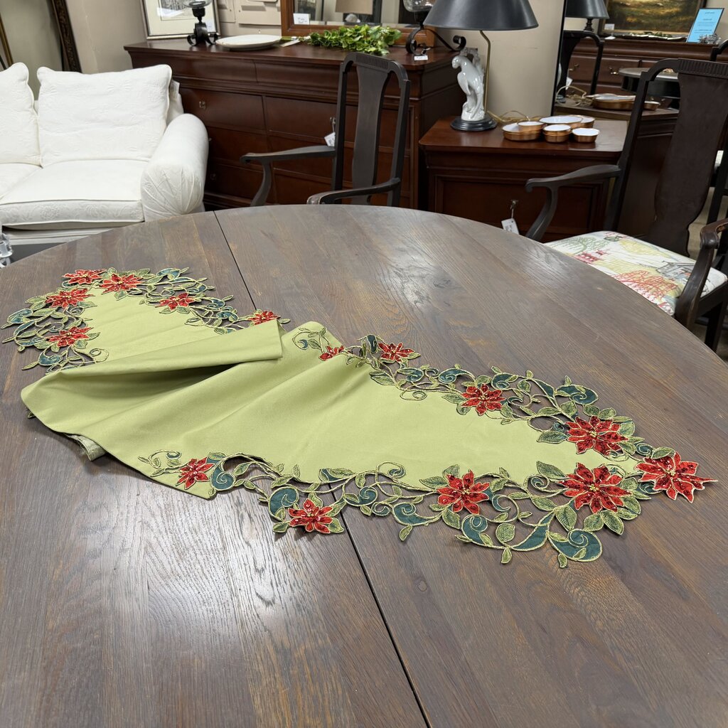70" Green Poinsettia Table Runner