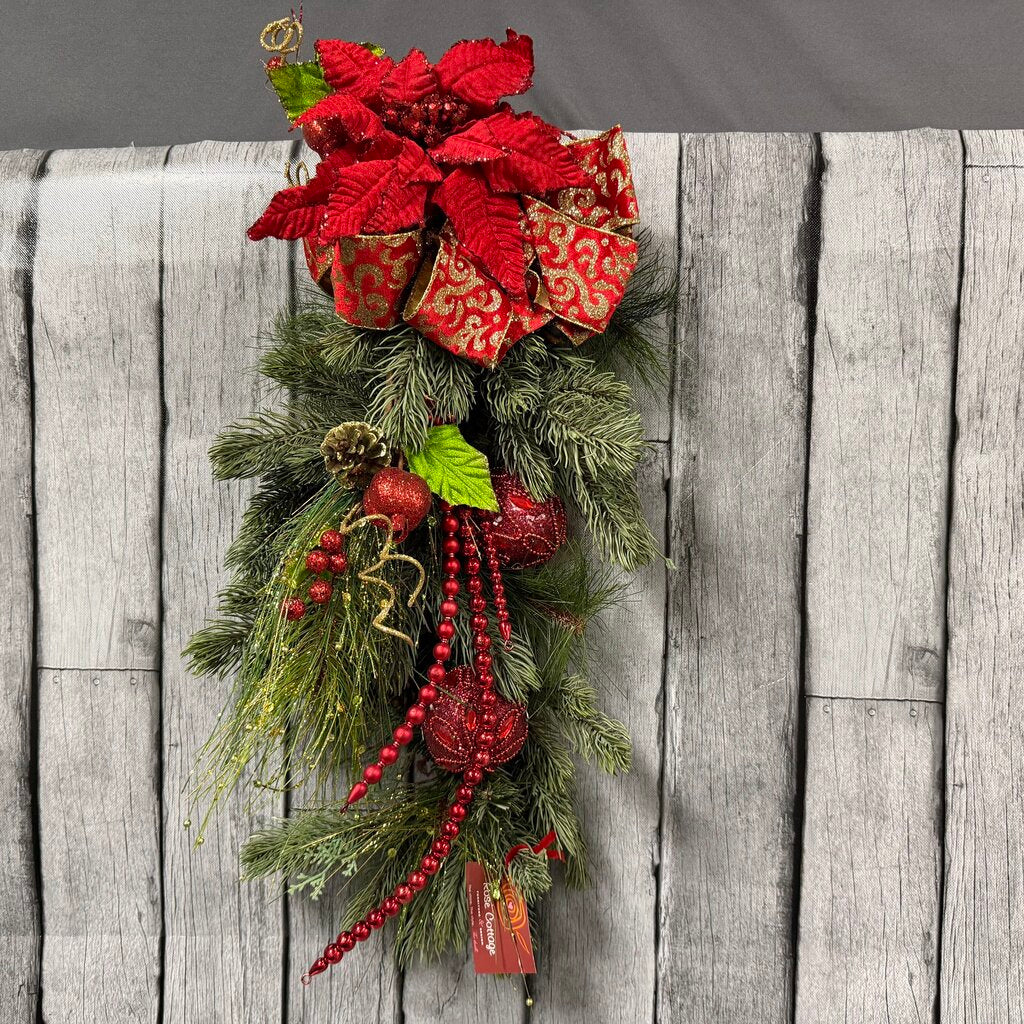 Greenery Wreath Swag with Red Beads and Bow