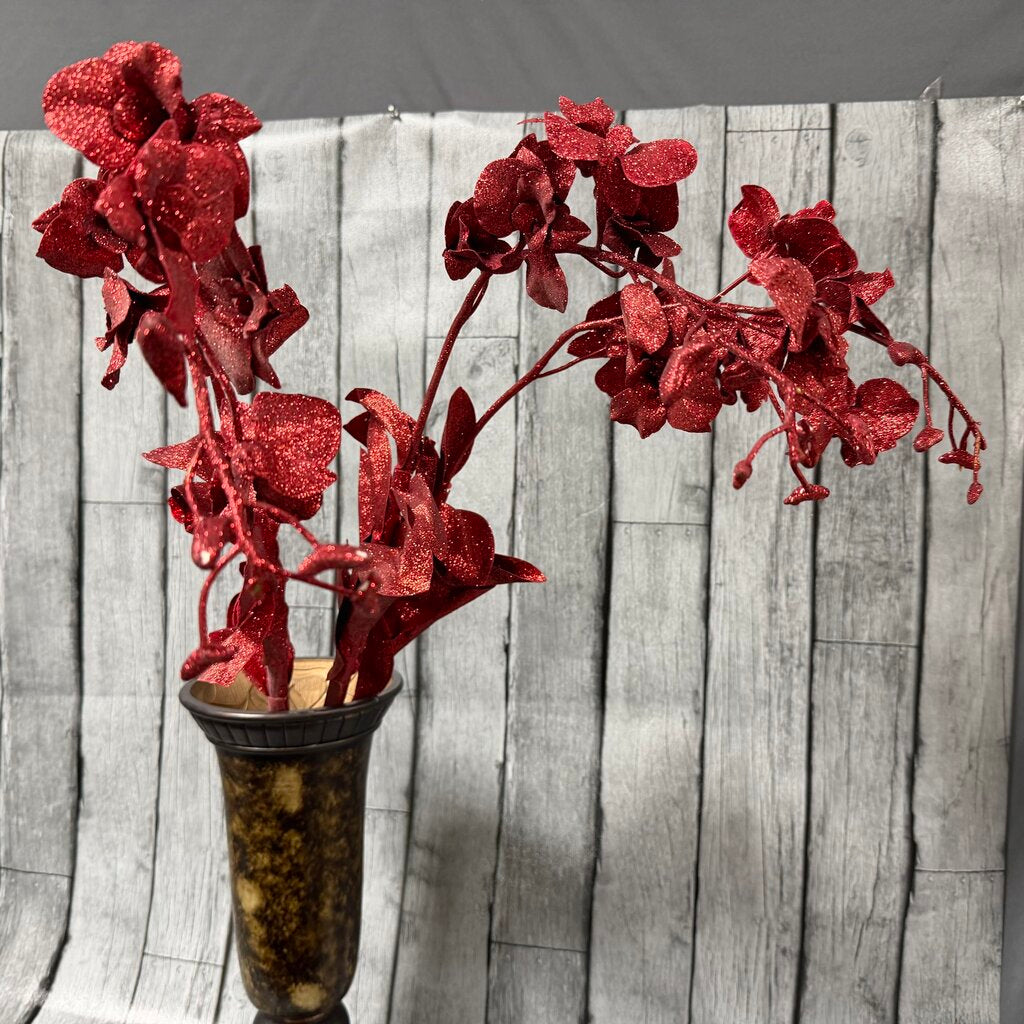 Set/3 Glittered Red Floral Stems