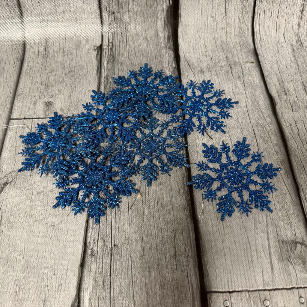 Set/7 Blue Glittered Snowflake Ornaments