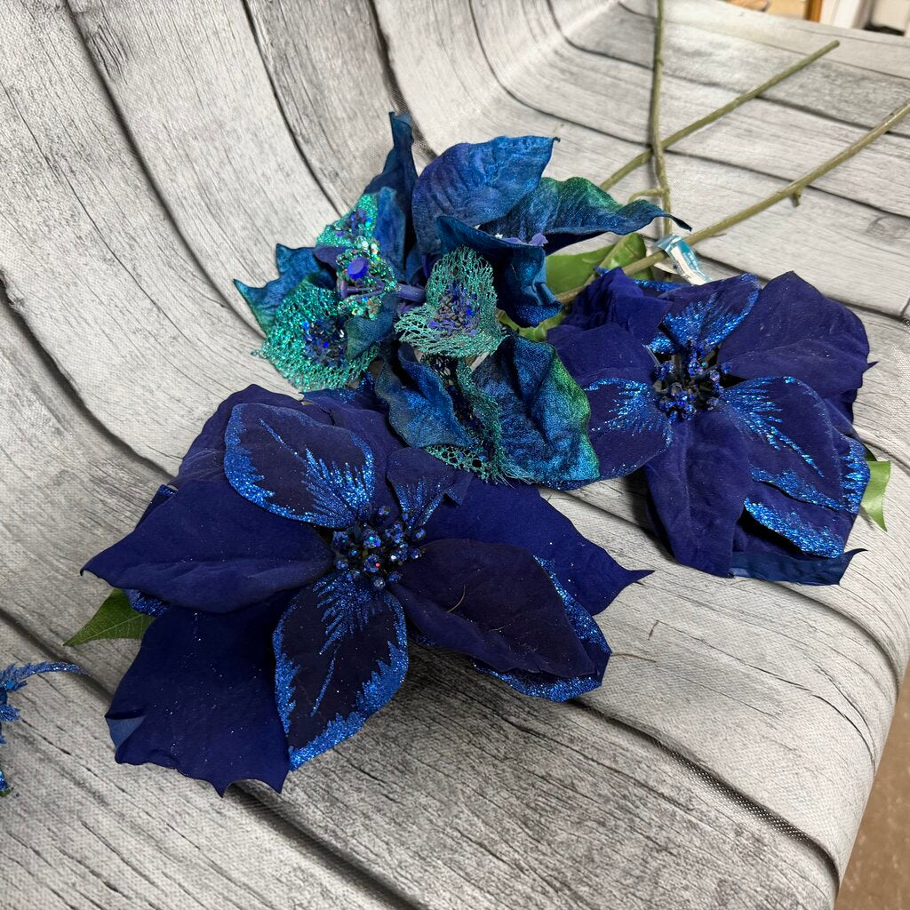 Set/3 Blue Poinsettia Stems