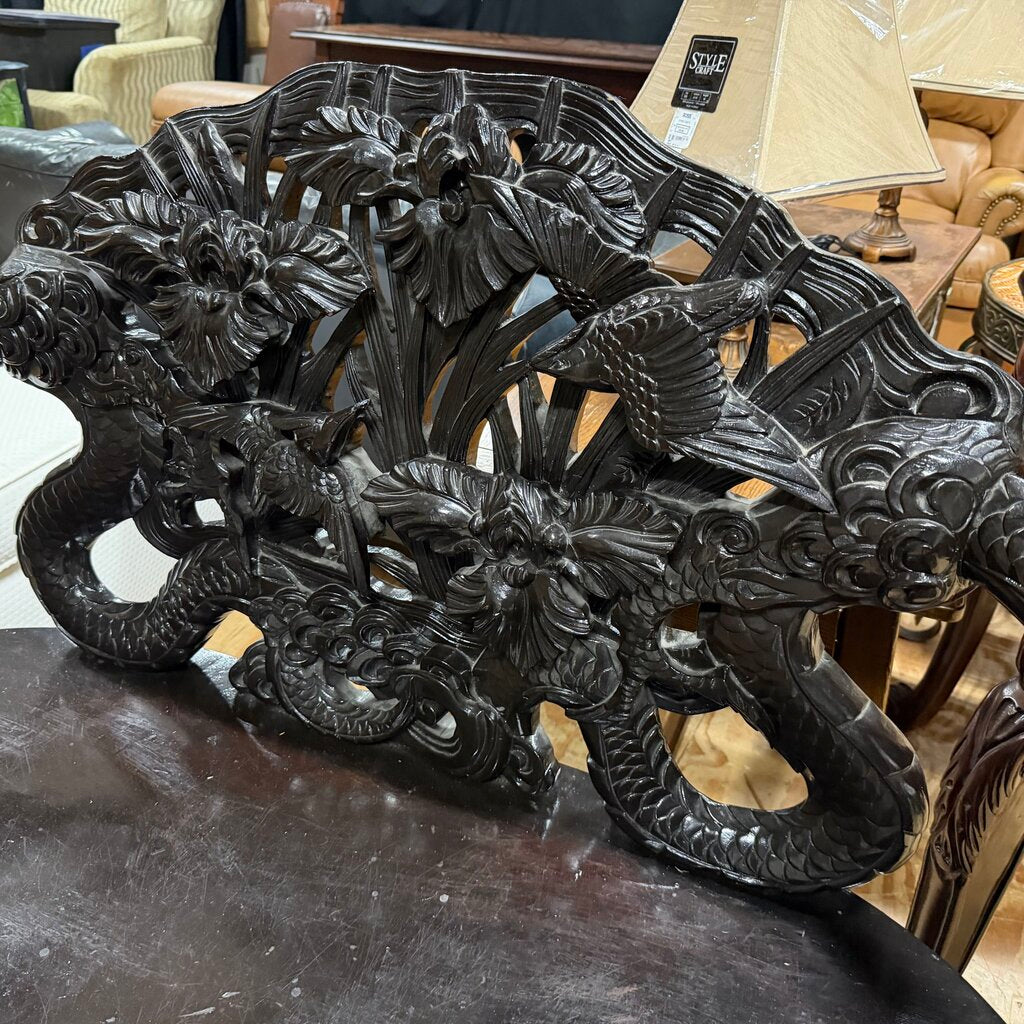 Late 19th Century Meiji Period Ebonized Wood Carved Dragon Bench