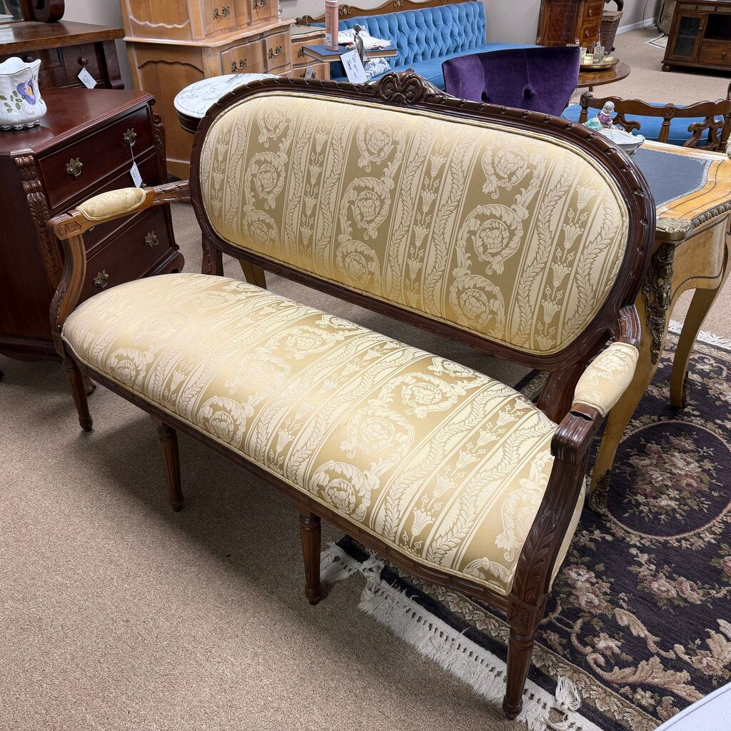 Louis XVI Style Upholstered Carved Walnut Salon Settee