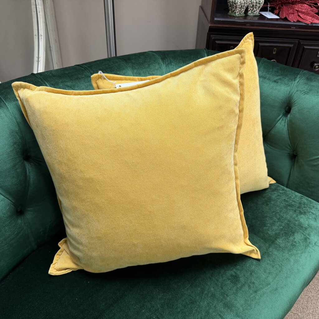 Pair Yellow Corduroy Down-Filled Pillow