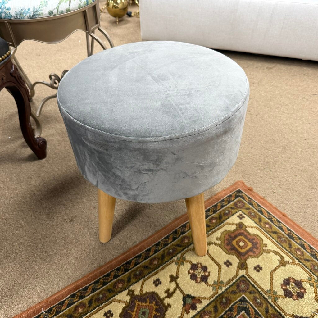 Velvet Upholstered Stool w/Wood Legs