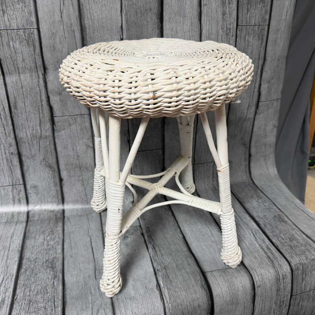 Vintage White Wicker Stool