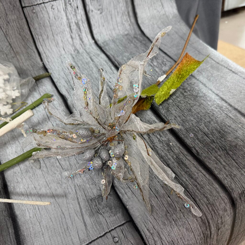 Sheer/Silver Poinsettia Stem