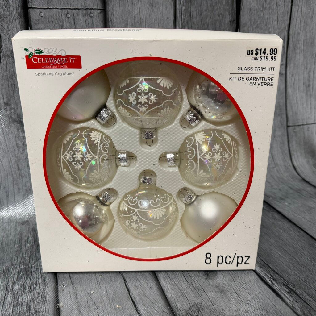 Set/8 Glass Ball Ornaments