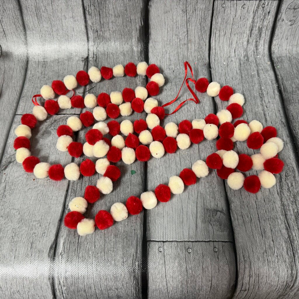 6' Red + White Pom Pom Garland