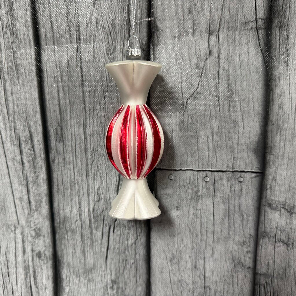 Red + White Candy Blown Glass Ornament