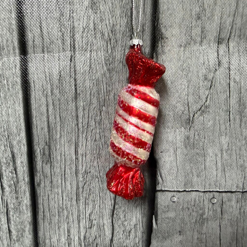 Red + White Candy Blown Glass Ornament