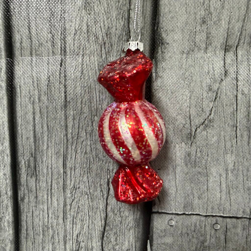 Red + White Candy Blown Glass Ornament