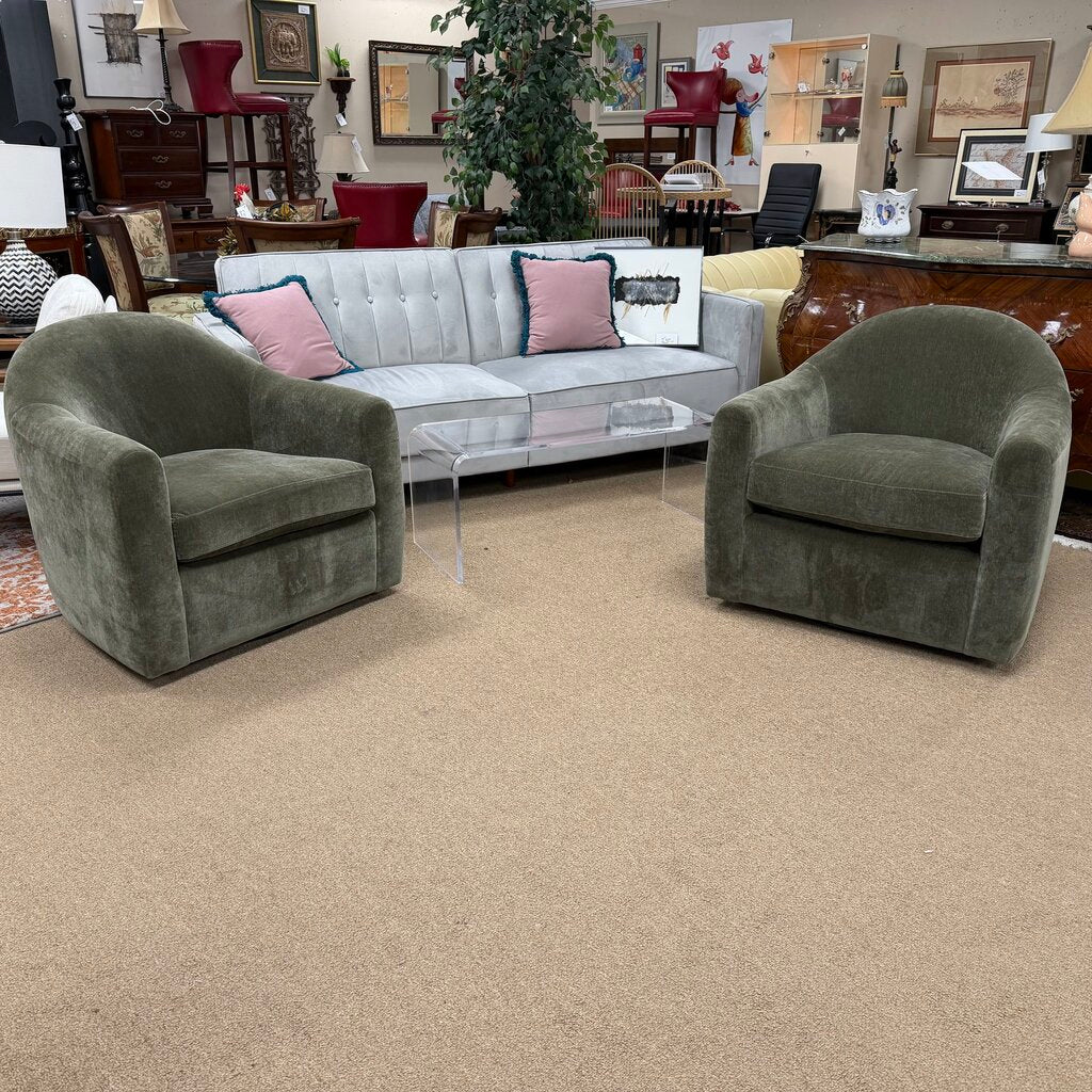 Pair Green Swivel Club Chairs