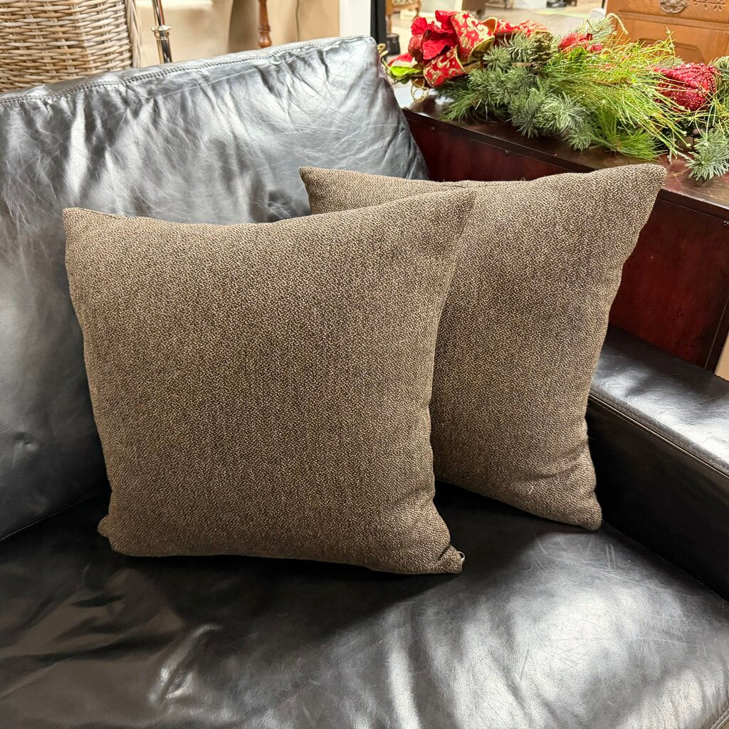 Pair Brown Tweed Throw Pillows